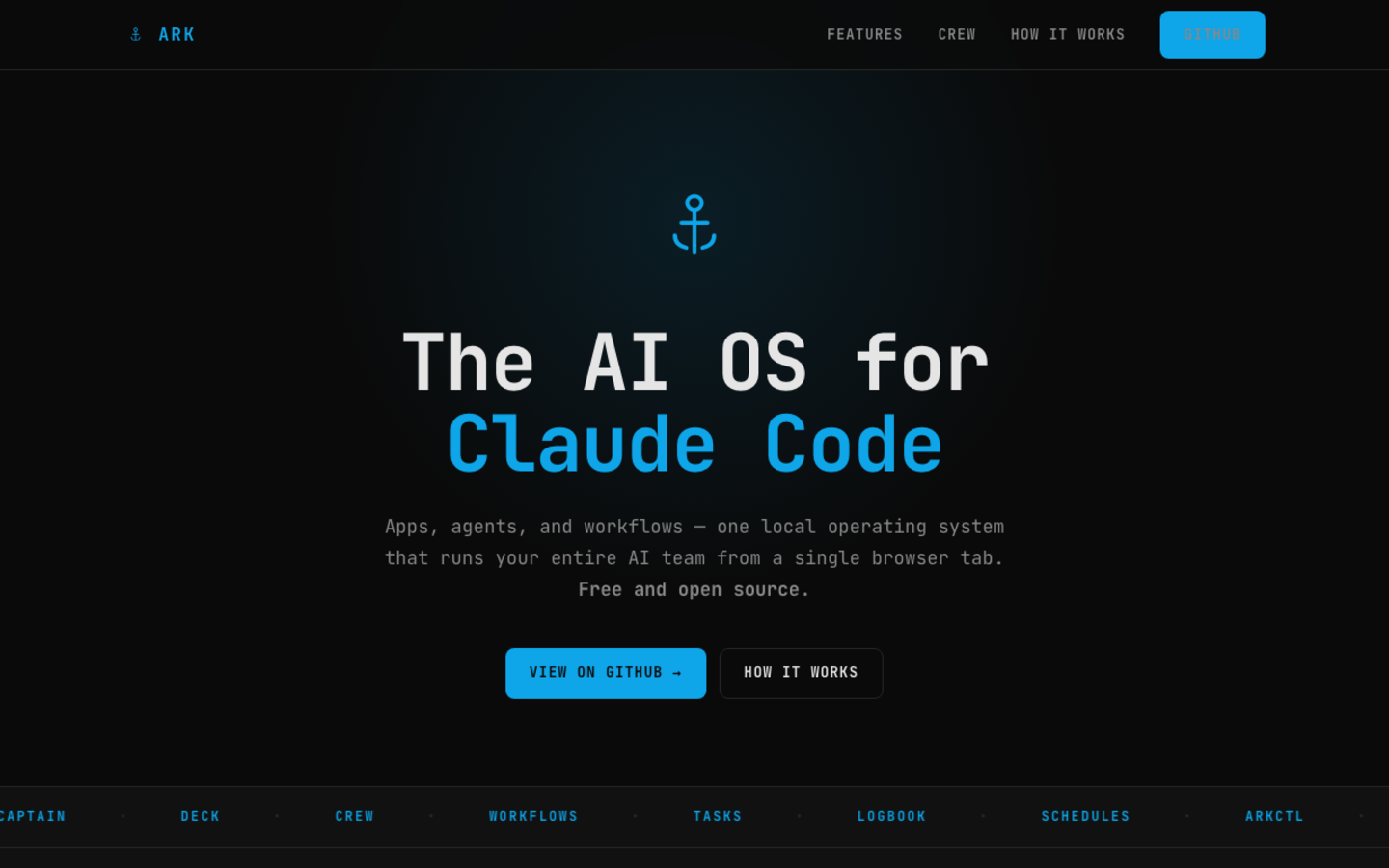 Screenshot of the Ark AI OS landing page